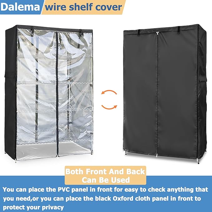 Waterproof Shelf Cover,Outdoor 600D Heavy Duty Dustproof Storage Shelves Cover,48''x18''x72'' Shelf Covers for Wire Shelving with Zippers,Storage Rack Covers with Clear Front