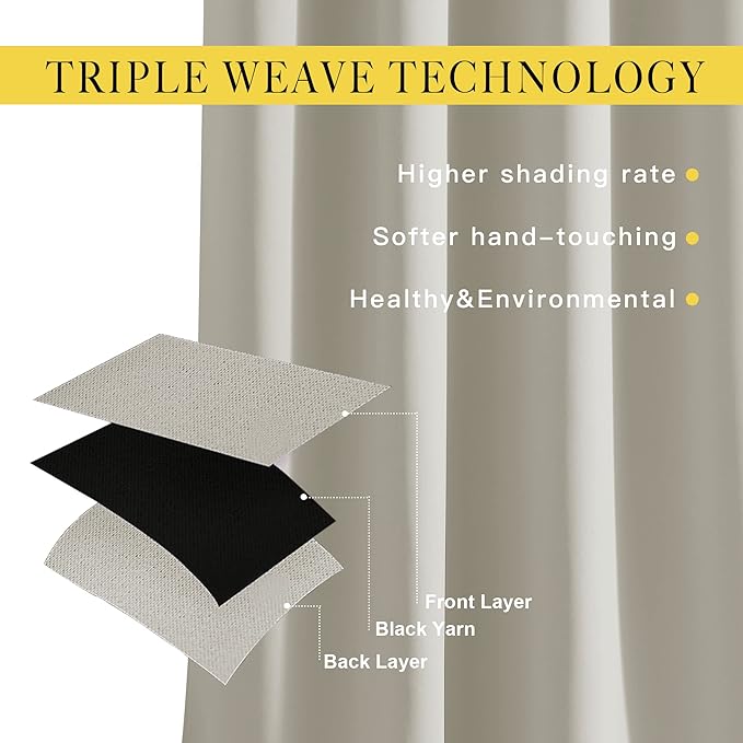 NICETOWN Bedroom Blackout Curtain & Drape 95 inch Length - Thermal Insulated Solid Grommet Sound Reducing Window Drape for Living Room/Laundry, 1 Panel, Natural, W52 x L95