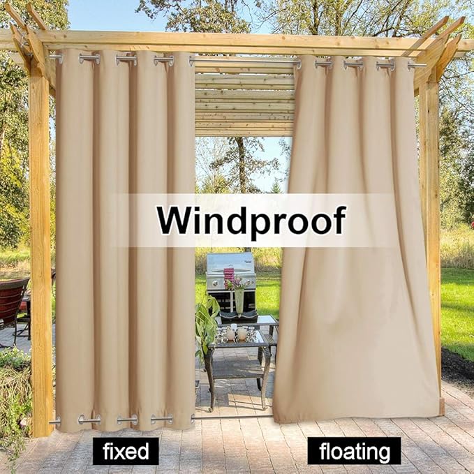 NICETOWN Outdoor Curtain for Patio Waterproof, Sunlight Block Rustproof Grommet Top and Bottom Windbreak, Thick Enough to Keep Sun/Rain Out for Deck, Biscotti Beige, W52 x L120, 1 Piece