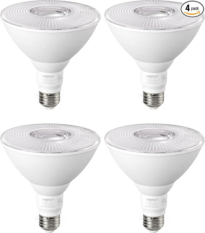 EDISHINE Flood Light Bulbs, PAR38 LED Outdoor Flood Light Bulbs, 120W Equivalent Dimmable Waterproof for Patio Yard Porch Driveway Garage, 3000K Warm Light 18W 1800LM E26 Base, 4 Pack, ETL Listed