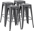 Furmax 30 Inch Metal Bar Stools Set of 4, Counter Height Backless Stools, Industrial Bar Chairs Patio Stool Stackable Backless Stool for Kitchen/Dining Room/Bistro/Patio Indoor Outdoor (Gray)