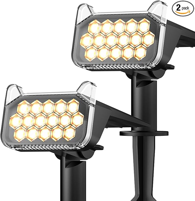 WdtPro Solar Spot Lights Outdoor Waterproof, Bright Solar Lights Outdoor with 16 Extra-Large LEDs, 3 Modes Landscape Spotlights, 2-in-1 Solar Powered Light for Yard Flag Garden, 2 Pack, Warm White