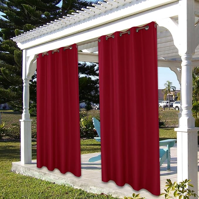 BONZER Outdoor Waterproof Curtains for Patio Privacy Grommet Light Filtering Outside Curtains for Gazebo, Porch, Pergola, Pavilion, 1 Panel, 84W x 120L inch, Red