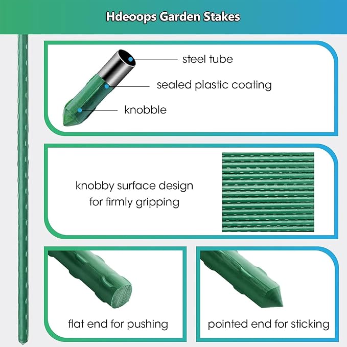 Garden Plant Stakes 48 Inch 4Ft Tomato Stakes, 20 Pack Steel Plant Stick Support for Growing Climbing Plants, Garden Fences Poles