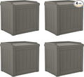 Suncast 22 Gallon Indoor or Outdoor Backyard Patio Small Storage Deck Box with Attractive Bench Seat and Reinforced Lid, Stone (4 Pack)