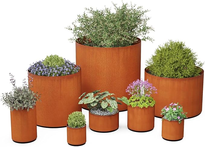 Plantercraft Corten Steel Planter - 30" Dia x 18" H Large Round Planters for Outdoor Plants - Heavy Duty Extra Large Outdoor Planters for Modern Patio & Garden Decor