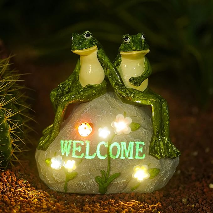 Nacome Solar Garden Outdoor Statues Frog with Succulent and 7 LED Lights - Lawn Decor for Patio, Balcony, Yard Ornament - Chrismtas Gifts for Mom Grandma
