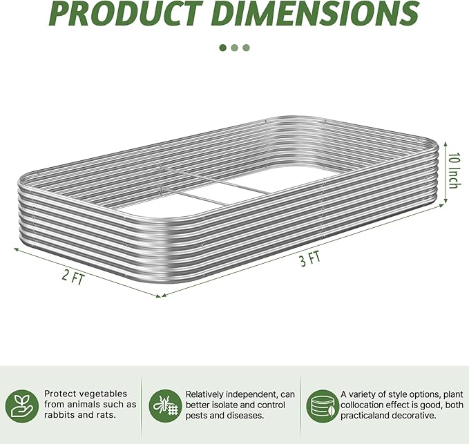 3 Pack Raised Beds for Gardening, Corrugated Galvanized Steel Raised Garden Bed, Outdoor Metal Above Ground Garden Bed for Vegetables and Flowers-3x2FT