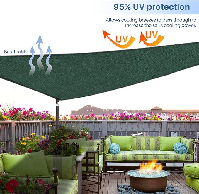 E&K Sunrise 18' x 18' x 18' Sun Shade Sail Triangle Canopy Shade Cover UV Block for Patio Backyard Garden Outdoor (Green)