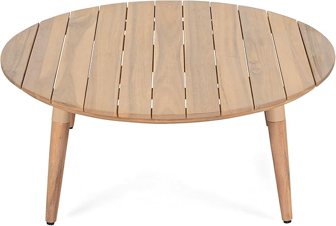 Christopher Knight Home Lalina Outdoor Coffee Table, Acacia Wood Accent Table with Slatted Panel Design, Round Patio Table for Garden Porch Balcony, Low Maintenance Outdoor Furniture, Natural