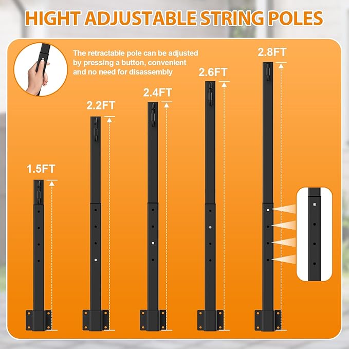 8 Pack String Light Poles,2.8 Ft Light Poles for Outside String Lights,Outdoor Lights Pole with Fork,Metal Poles Stand for Patio Deck Backyard