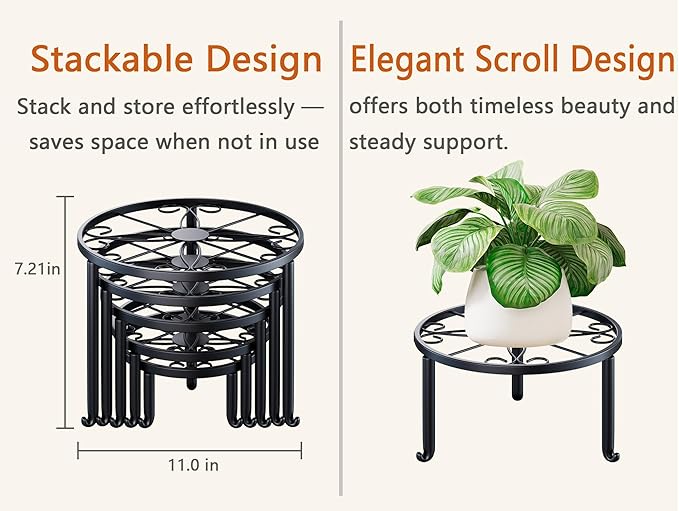 5 Pack Heavy Duty Rustproof Iron Corner Flower Pot Stand Holder,Round Supports Display Rack Tiered Plant Stand, Pot Rack Shelf Indoor Multiple Plants