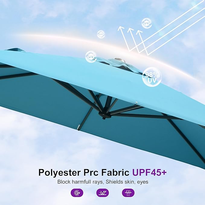 PURPLE LEAF 8' X 8' Patio Umbrella with Steel Plate Base for Pool 7' High Offset Outdoor Cantilever Umbrella Swimming Pool Umbrella with 360°Rotation for Poolside Turquoise Blue