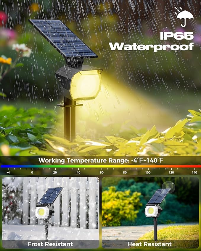 btfarm 4 Pack Solar Spot Lights Outdoor Waterproof IP65-1000LM 52 LED Solar Spotlights Uplights with 3 Modes & 180° Adjustable Panel, Landscape Lighting Outside for Yard Pathway Trees (Warm White)