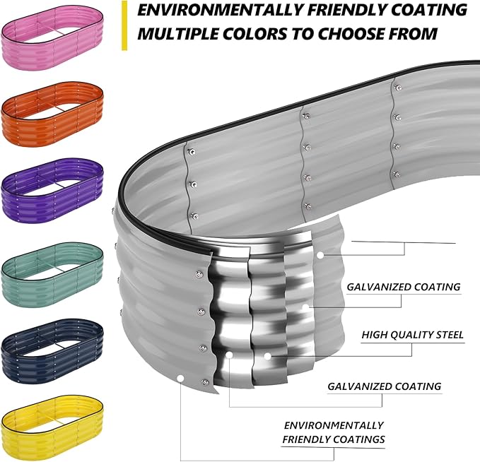Galvanized Metal Planter Round Raised Garden Bed Kit for Gardening Outdoor Galvanized Planter Outdoor 1PC Gray 8X2X1FT