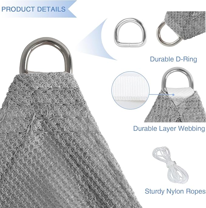 E&K Sunrise 14' x 14' x 14' Sun Shade Sail Triangle Canopy Shade Cover UV Block for Patio Backyard Garden Outdoor (Light Gray)