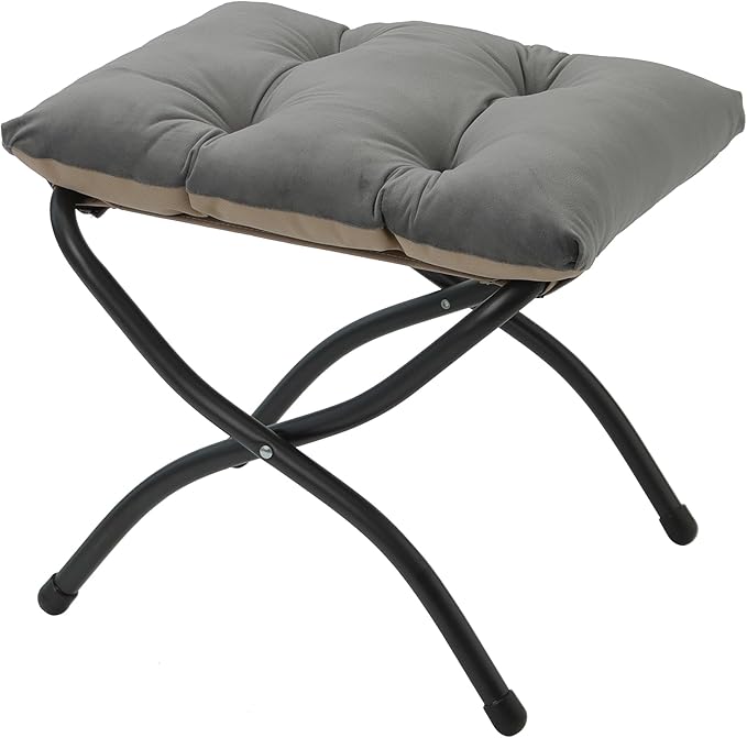 15"(H) Folding Ottoman, Foldable Footrest Stool, Portable Small Foot Stool for Couch, Collapsible Foot Rest Ottoman for Sofa, Accent Padded Ottomans for Living Room, Bedroom, Dark Grey