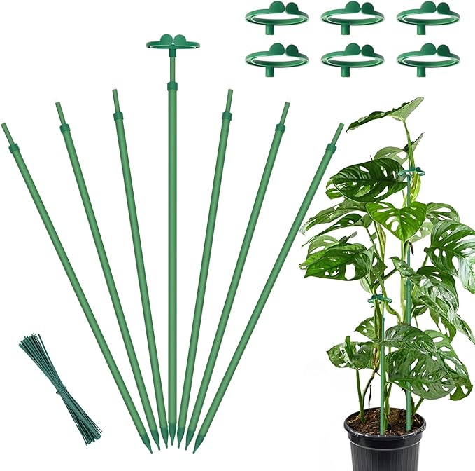 Extendable Plant Stakes,Adjustable Length from 14.3IN to 25IN Monstera Support Stakes with Clips,Sturdy Plant Stakes for Indoor Outdoor,Garden Sticks for Orchid,Tomato,Climbing Plants- 7Pack