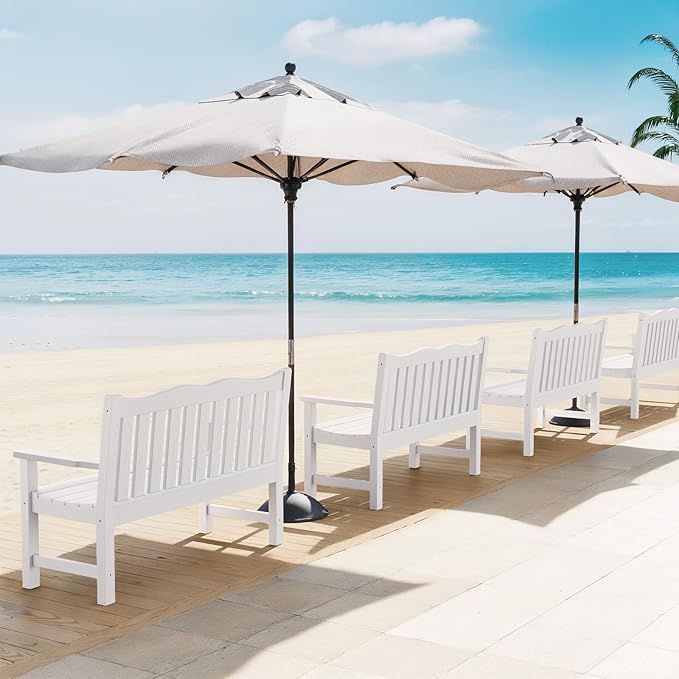 Stoog 3-Piece All-Weather Outdoor Bench & Chairs Set, Include 2 Garden Chairs and 1 Garden Bench, for Porch, Backyard, Lawn, Pool and Deck, White
