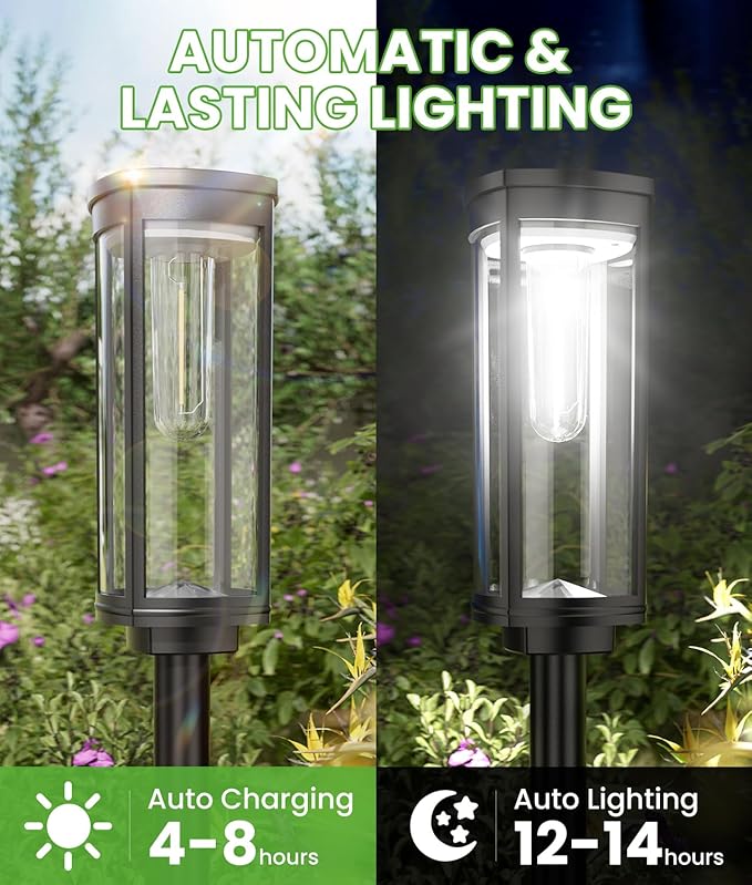 Bright Solar Pathway Lights, 2 Pack Solar Lights Outdoor Waterproof IP65, Auto On/Off Pathway Landscape Lighting, Outdoor Light for Yard Garden Walkway Landscape Lawn Patio Lighting