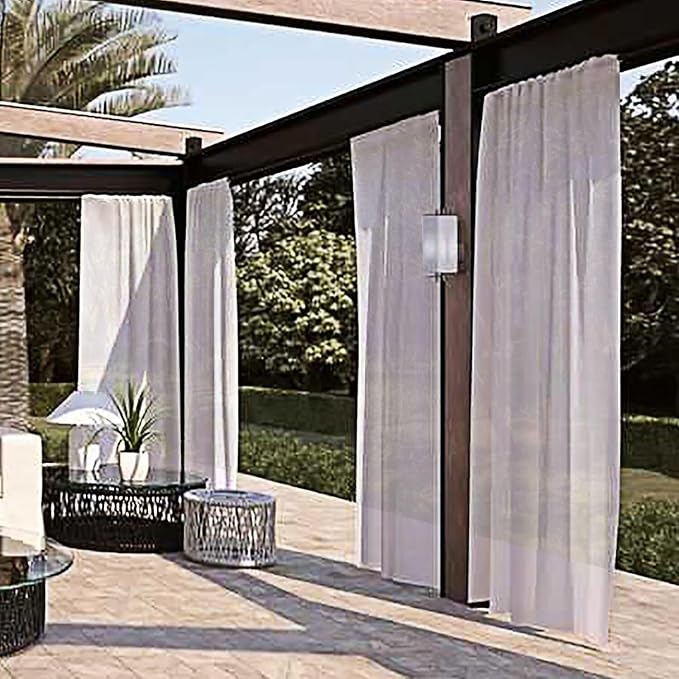 SpaceDresser Waterproof Outdoor Sheer Curtains for Patio - 2 Panels Rod Pocket Indoor Voile Sheer Curtain for Living Room,52W x 120L inch,Silver Grey
