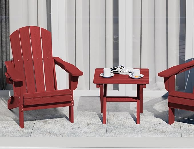 SERWALL Folding Outdoor Side Table Set of 4, Small Adirondack Side Table, Red