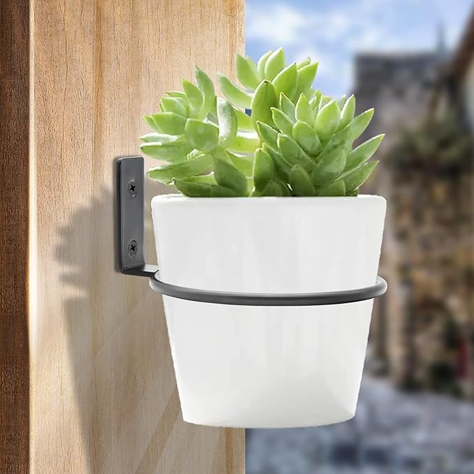 2 Pack 8 inch(203mm) Flower Pot Holder Ring, Flower Pot Holder Ring Wall Mounted Set Wall Mounted Metal Planter Hanger Matte Black Hanging Plant Holder