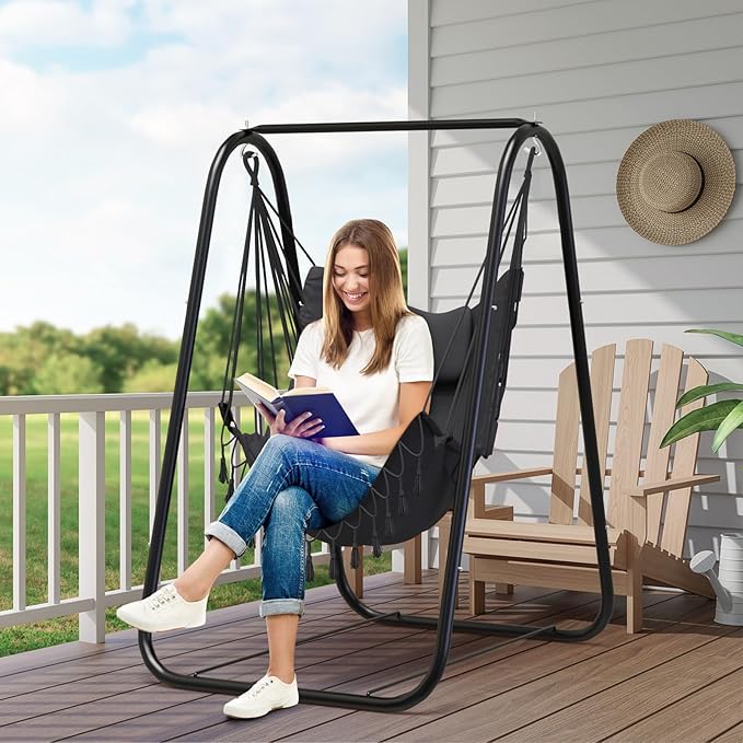 G TALECO GEAR Hammock Chair with Stand,Heavy-Duty and Rustproof Hanging Chair with Stand,Hammock Swing Chair Stand,for Indoor Outdoor Patio Yard Garden Porch (Grey)