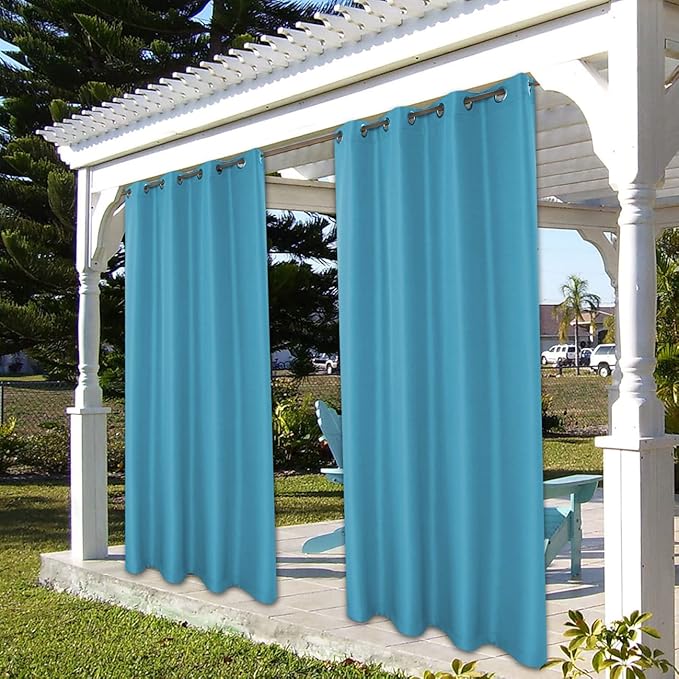 BONZER Waterproof Outdoor Curtains for Patio Porch Pergola Cabana Light Filtering Privacy Grommet Indoor Curtain Panels for Bedroom Living Room, 1 Panel, 54W x 108L inch, Teal