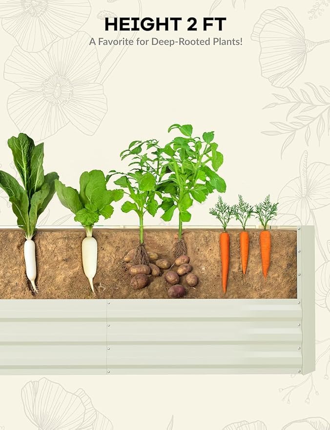 CABIHOME 2 Pcs 8x4x2 Ft Galvanized Raised Garden Bed, Deep Root Planter Box for Vegetables, Flowers, Herbs- Large Metal Raised Garden Bed Kit for Outdoor Use, Beige