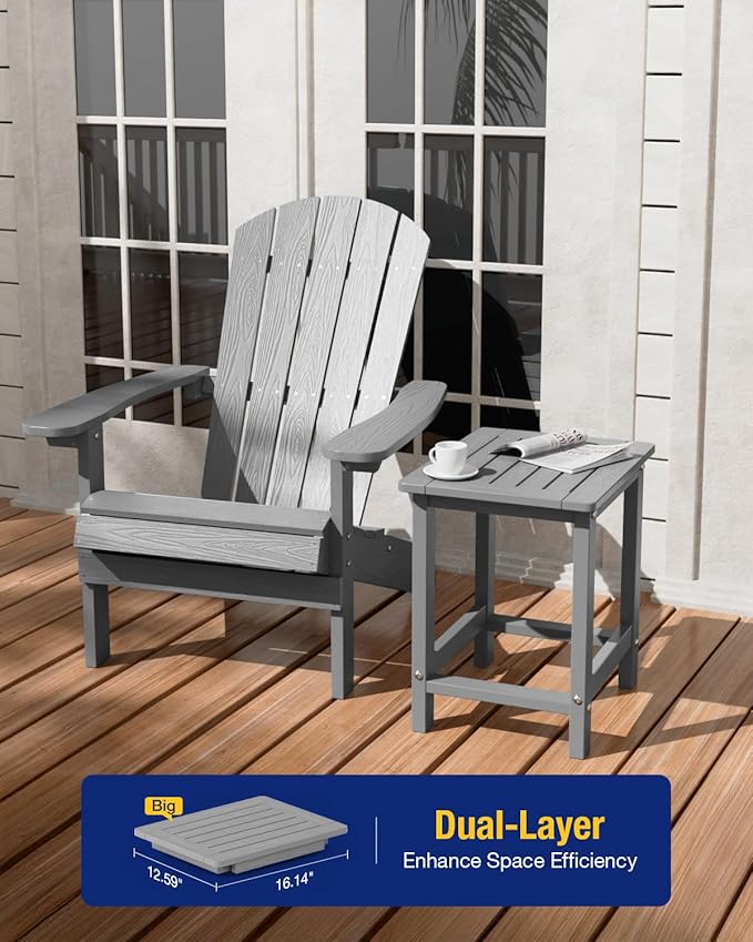 YEFU Outdoor Side Table for Patio: 16" HIPS Weather - Resistant Adirondack Tables Set of 2 - Small Square End Tables for Backyard Pool Porch Balcony - Indoor Outdoor Durable Table Grey