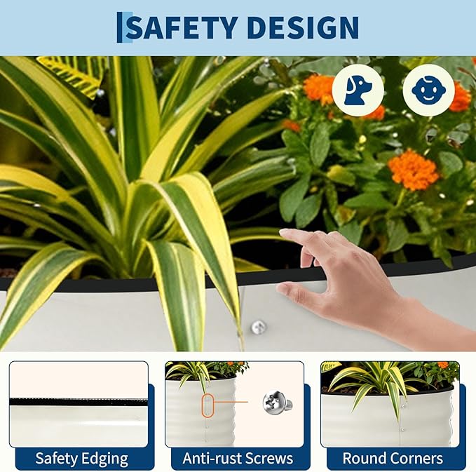 Garvee Galvanized Raised Garden Bed Outdoor, 4x2x2 ft Metal Planter Box for Flowers Vegetables, Rust-Resistant Raised Garden Beds for Gardening, Easy Assembly Outdoor Garden Box & Planters, Beige