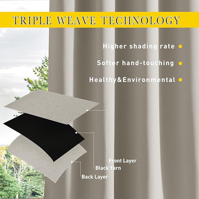 NICETOWN 2 Panels Outdoor Curtains Waterproof Pocket & Back Tab on Top & Bottom, Thermal Insulated Windproof Sun Blocking Outside Privacy Drapes for Patio with Fixed Rope, W84 x L95, Natural