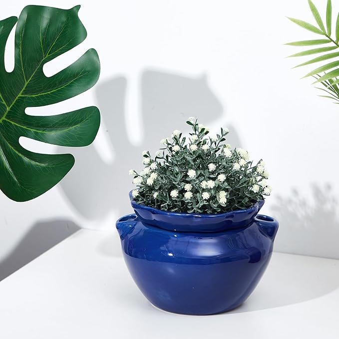2 Sets African Violet Pots 7.5 Inch Self Watering Pot for Indoor Ceramic Self Watering Planter for Flower Lovers Ideal Plant Pot Thriving Flower Maintenance