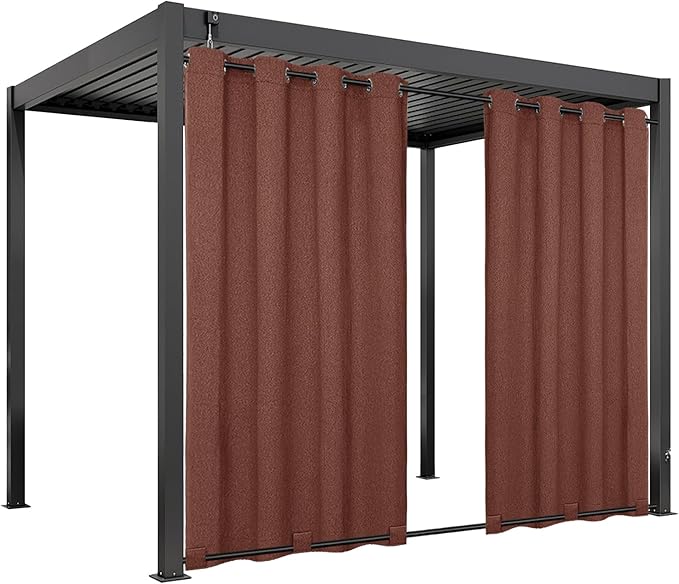 Easy-Going Linen Look Outdoor Curtains Waterproof Windproof Porch Curtains, Soft Thicken Outdoor Privacy Curtains for Patio, Gazebo, Grommet Top and Tab Bottom Drape, 1 Panel, 54x84 inch, Terra Red