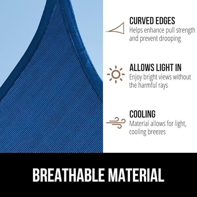 GORILLA GRIP Heavy Duty Sun Shade, UV Protection Fade Tear and Rust Resistant Rectangle Sunshade Canopy, Curved Edges Blocks Sunlight, Breathable Sail, Outdoor Patio, Lawn Garden, 6x10 FT Blue