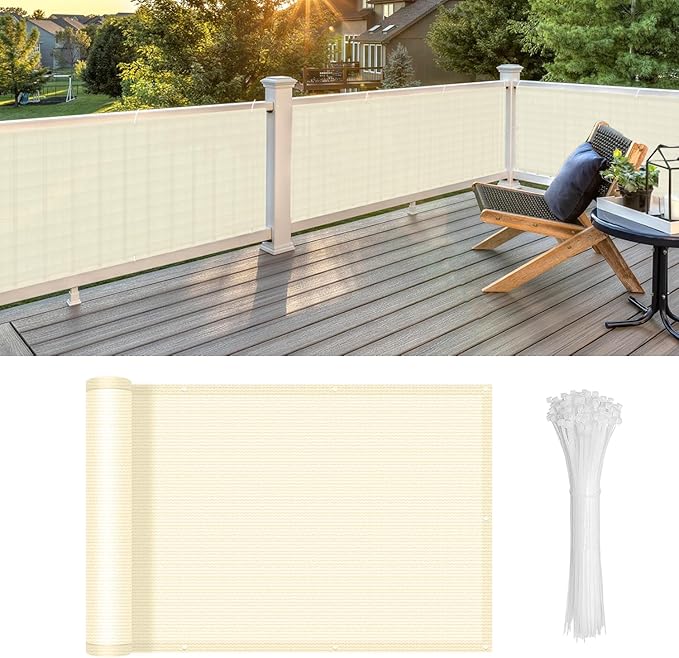 LOVE STORY Custom Size 3'x23' Butter Cream Balcony Privacy Screen,UV Block Privacy Fence Screen,90% Shield for Outdoor Pool Garden Apartment Railing