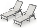 LUE BONA Chaise Lounge Chair Outdoor Set of 4, HDPS and HDPE Wicker Chaise Lounger with 5 Positions, Pool Lounge Chairs with Wheels and Adjustable Backrest for Patio, Poolside, Deck, Backyard