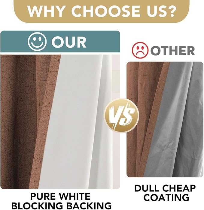 H.VERSAILTEX Linen Blackout Curtains 108 Inches Long 100% Blackout Thermal Insulated Textured Linen Look Curtain Draperies Anti-Rust Grommet, Energy Saving with White Liner, 2 Panels, Washed Spice