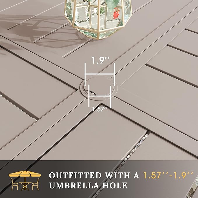 VICLLAX Round Patio Table with Adjustable Umbrella Hole for 6, All Weather Metal Outdoor Dining Table for Lawn Garden, 47.2" Outdoor Coffee Table, Cream Color Frame