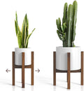 Mid Century Plant Stand - Solid Wood Item Stand Handmade with Acacia - Fits Medium & Large Pots Sizes 8 to 12 inches (Not Included) (Adjustable Width: 8-12 inches, Dark Brown)