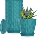 5 Inch Planter Pots, 6 Pack Indoor Planters, Small Flower Pots with Drainage Holes and Tray for Succulents, Orchids, Herbs and Other Indoor Plants (Blue-Green, 5inch)