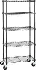 Amazon Basics 5-Shelf Heavy Duty Garage Shelving Storage Rack with 4" Wheel Casters, Adjustable Metal Wire Organizer, 300 lbs Per Shelf, 30" x 14" x 64.75", Black