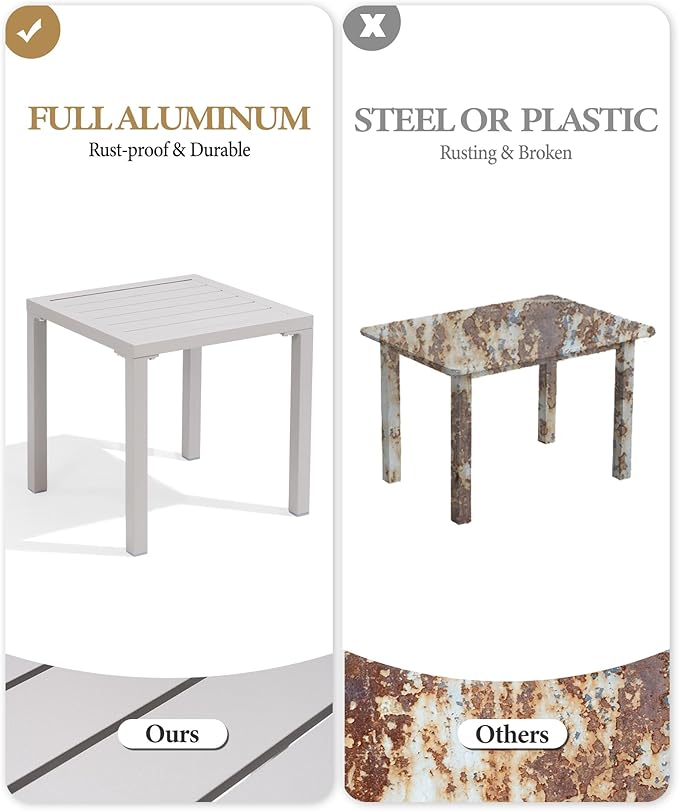 Crestlive Products Aluminum Outdoor Side Table, Pool Lounge Chair Side Table, Weather Resistant Small Square Coffee End Table for Patio, Yard, Garden, Porch, Deck, Indoor, Outdoor