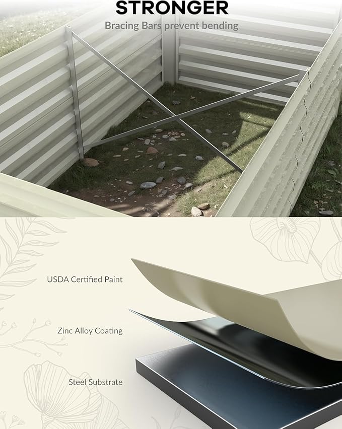 CABIHOME 2 Pcs 6x3x2 Ft Galvanized Raised Garden Bed, Deep Root Planter Box for Vegetables, Flowers, Herbs- Large Metal Raised Garden Bed Kit for Outdoor Use, Beige
