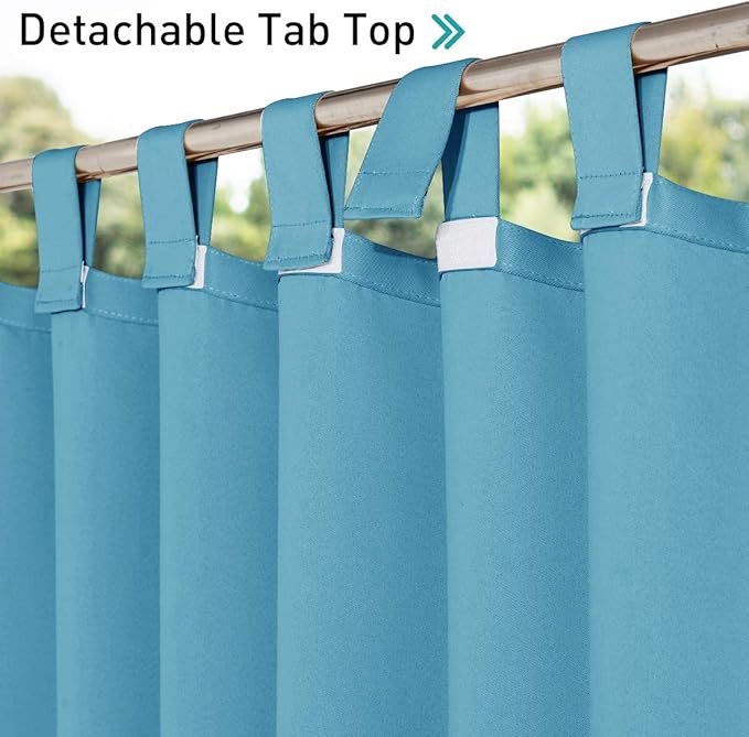 NICETOWN Outdoor Curtain for Patio Waterproof, Thermal Insulated Detachable Sticky Tab Top Room Darkening Great Vertical Drape Outdoor Divider for Pergola, 1 Pack, W52 x L108, Teal Blue