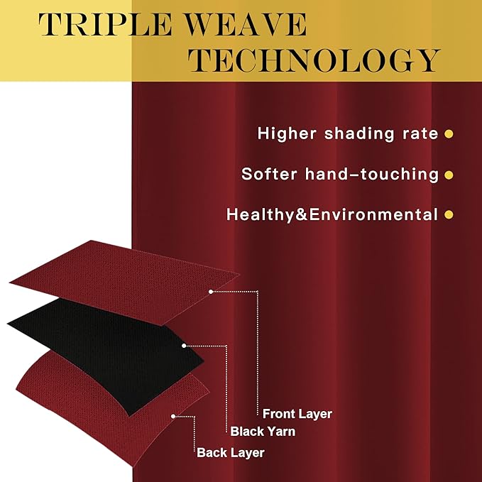 NICETOWN Blackout Curtains 120 inch Length for Sliding Glass Door, Grommet Thermal Insulated Room Darkening Sound Reducing Drapes for Room Divider, 1 Panel, W52 x L120, Burgundy Red