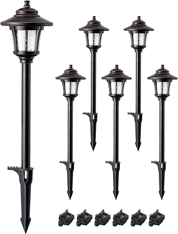 EDISHINE Low Voltage Landscape Lights, 12V 3W 120LM 3000K Seed Glass Outdoor Landscape Path Lights with Connectors, ORB Waterproof Electric LED Pathway Light Wired for Walkway Garden Yard, 6 Pack