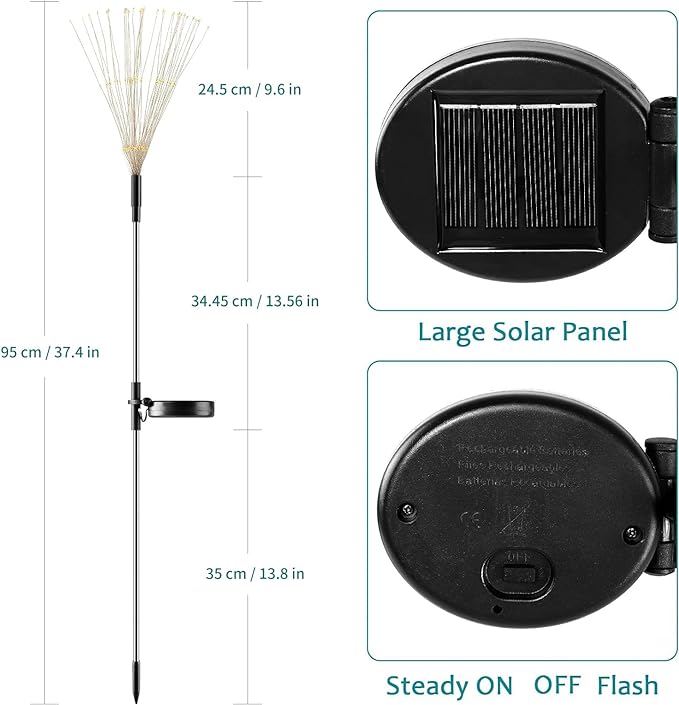 JJGoo Solar Firework Lights, 2 Pack 180 LEDs 2 Lighting Modes Solar Lights Outdoor Waterproof for Garden Patio Walkway Pathway Party Wedding Christmas Decorative - Warm White