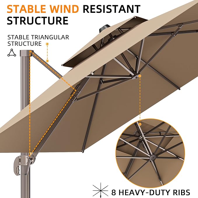9' X 12' Patio Umbrellas Double Top Large Rectangle Umbrella Heavy Duty 360°Rotation Offset Cantilever Outdoor Umbrella for Garden Deck Pool Patio,Brown